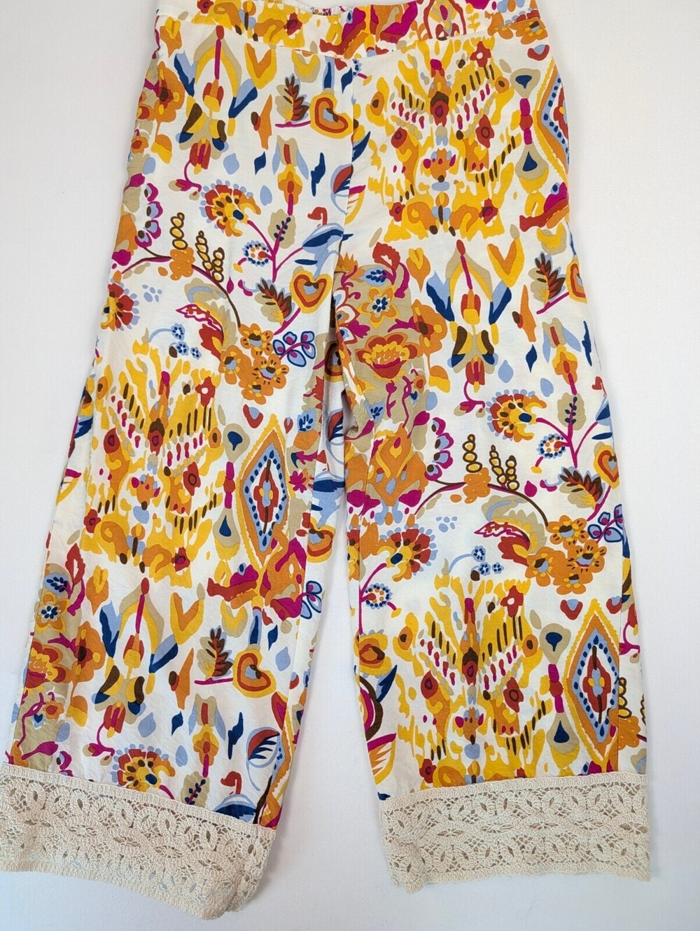 Rachel Zoe Women's Floral Wide Leg Pants with Lace Trim Size M